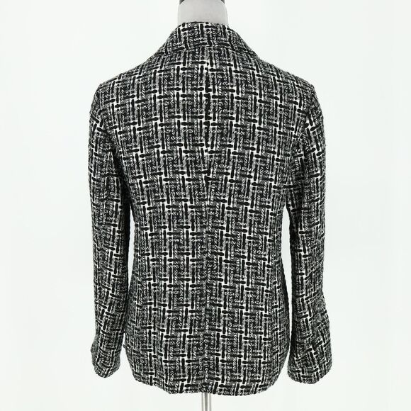 Chicos Additions Jacket 1 Womens 8 Medium Black White Plaid Lined Woven Blazer - Picture 2 of 14